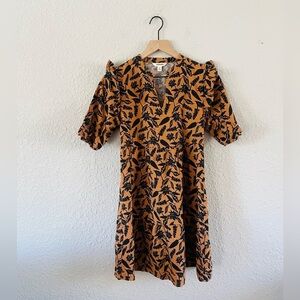 Goodthreads Brown Black Leaf Print Ruffle Mini Dress